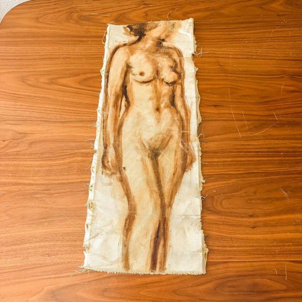 Vintage Original Female Nude Figure Painting Canvas Figurative Boho Wall Art